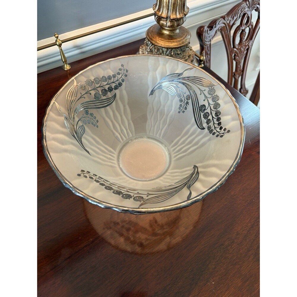 Vintage Sterling Overlay Frosted Glass Bowl Lily of the Valley Centerpiece Bowl